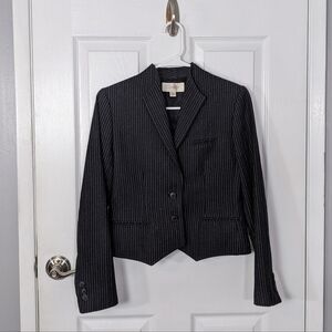 Vintage Cassidy‎ Wool Cropped Pinstripe Grey Knit Blazer Jacket Size 6